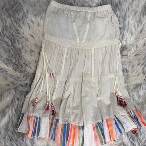 Lemlem Cream Skirt with Multicolor Striped Hem